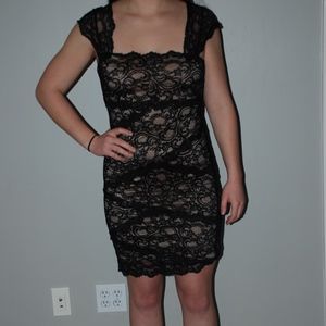 Nicole Miller Stretch Black Lace Body Con Dress